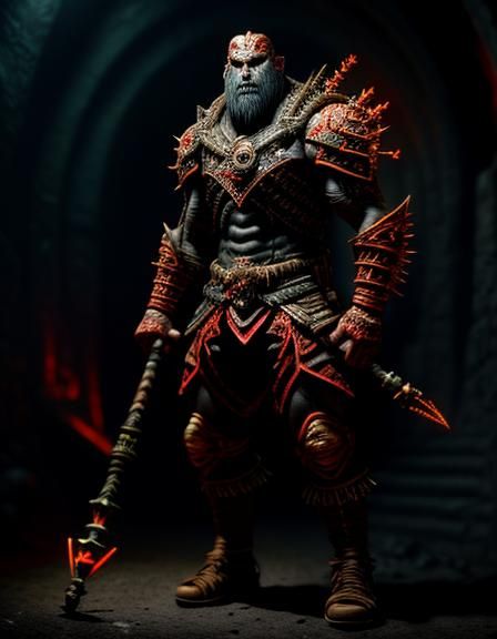 Hyperdetailed Red Ogre with Spiked Flail