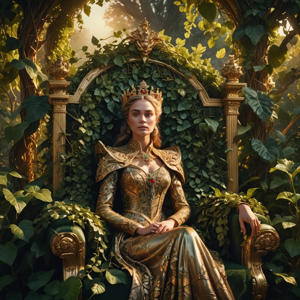 Regal Woman on Throne: Surreal 3D Portrait