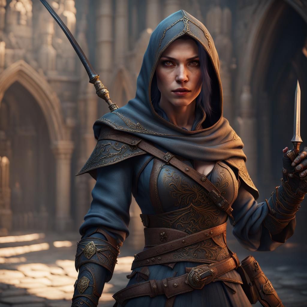 Medieval Female Assassin in Detailed Digital Painting