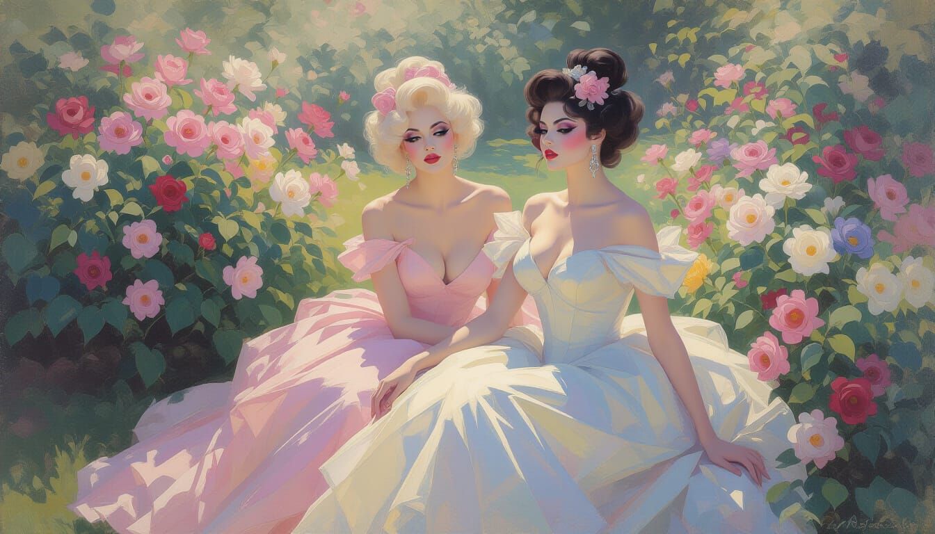 Impressionistic Garden Scene with Drag Queens