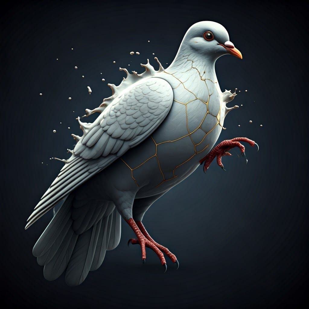 Serene Kintsugi Dove in Dynamic Splash Art Pose