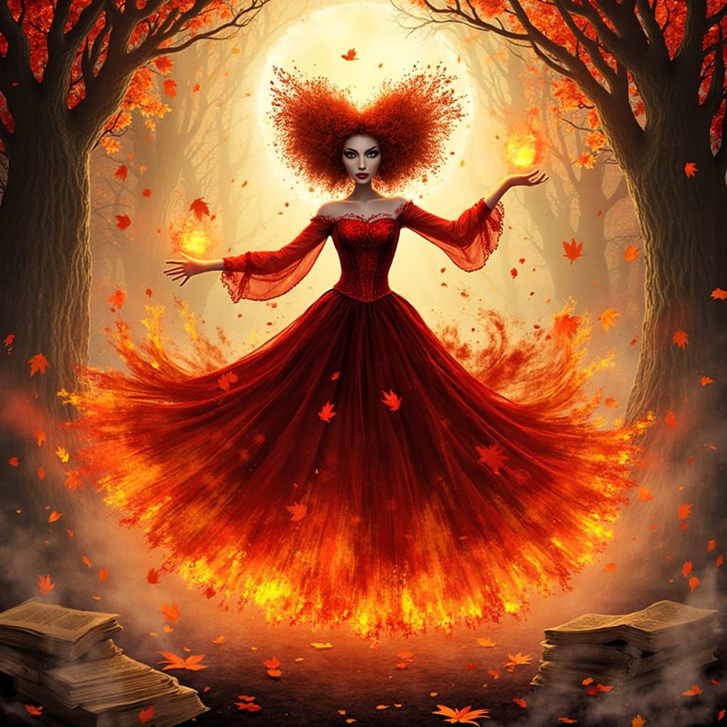 Anime Magic Girl. Autumn. dynamic and dramatic pose. Her out...