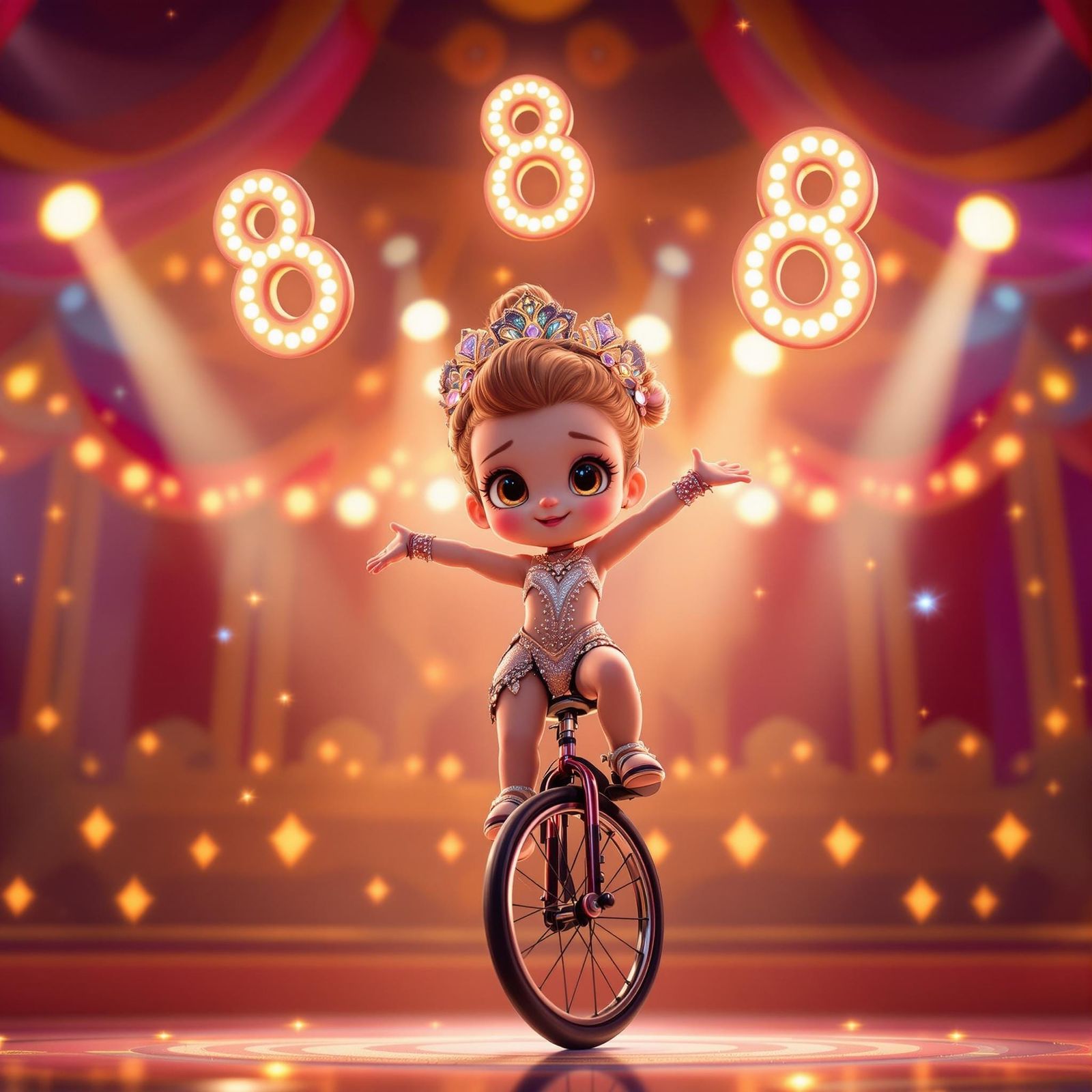 Chibi Acrobat Girl Shines in Whimsical Circus Scene