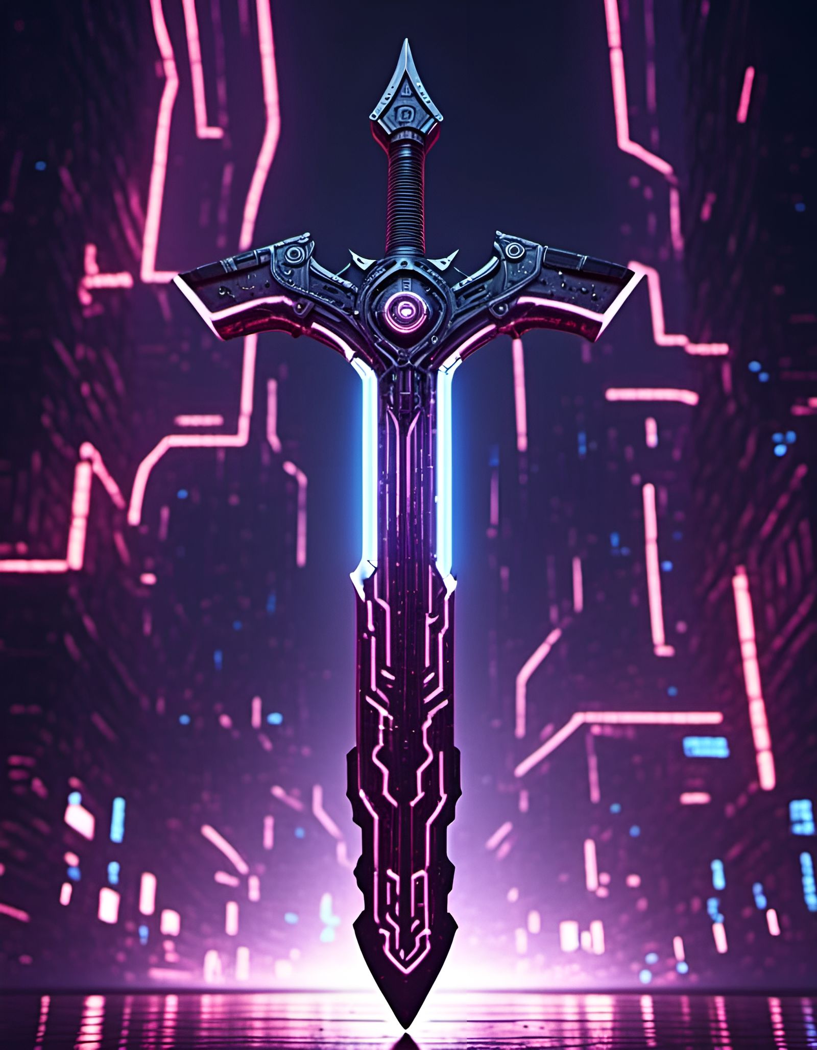 <lora:TRON-Ascension:1.0> Hd cosplay photography Of glowing Rune Greatsword , Legendary Neon style, concept art