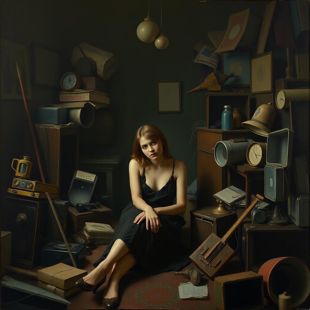 Melancholic Woman in Surreal Dreamscape