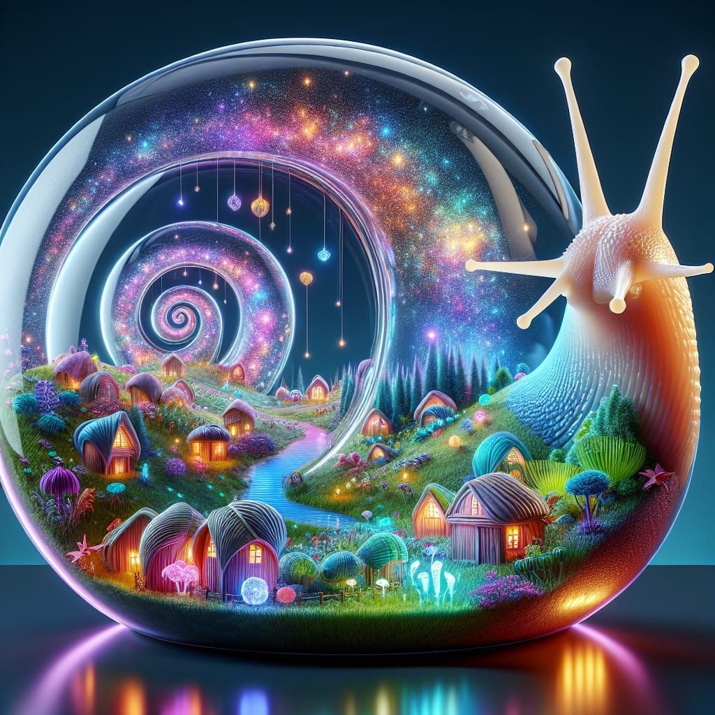 Bioluminescent Fairyland Inside a Transparent Snail Shell