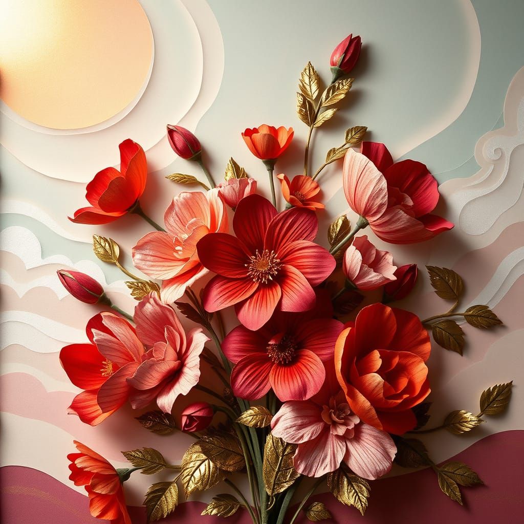 Layered Paper Floral Arrangement in Art Nouveau Style
