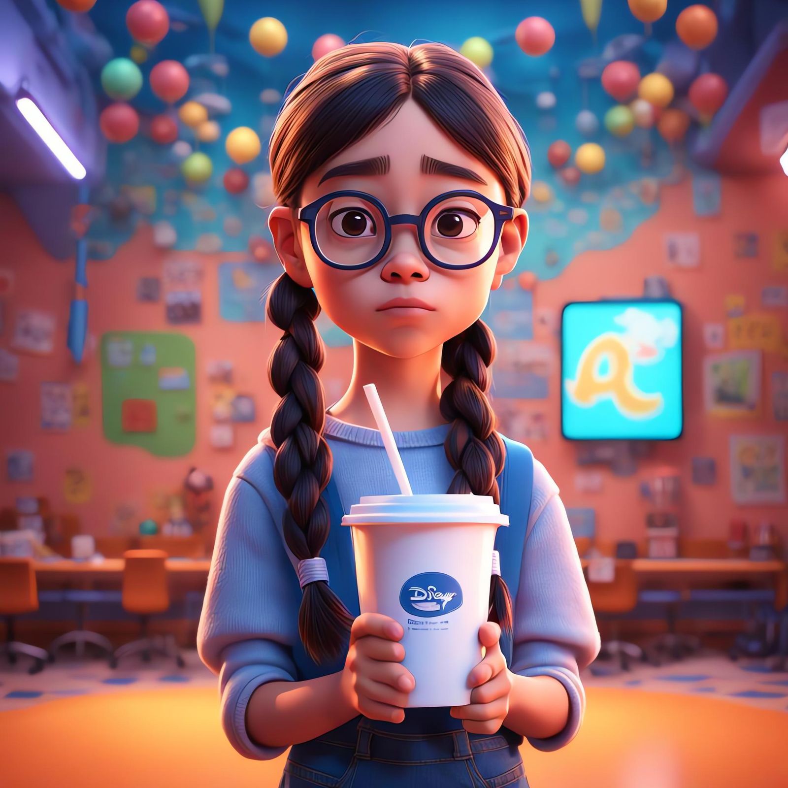 Guilty Girl with Cup: Pixar-Style 3D Art
