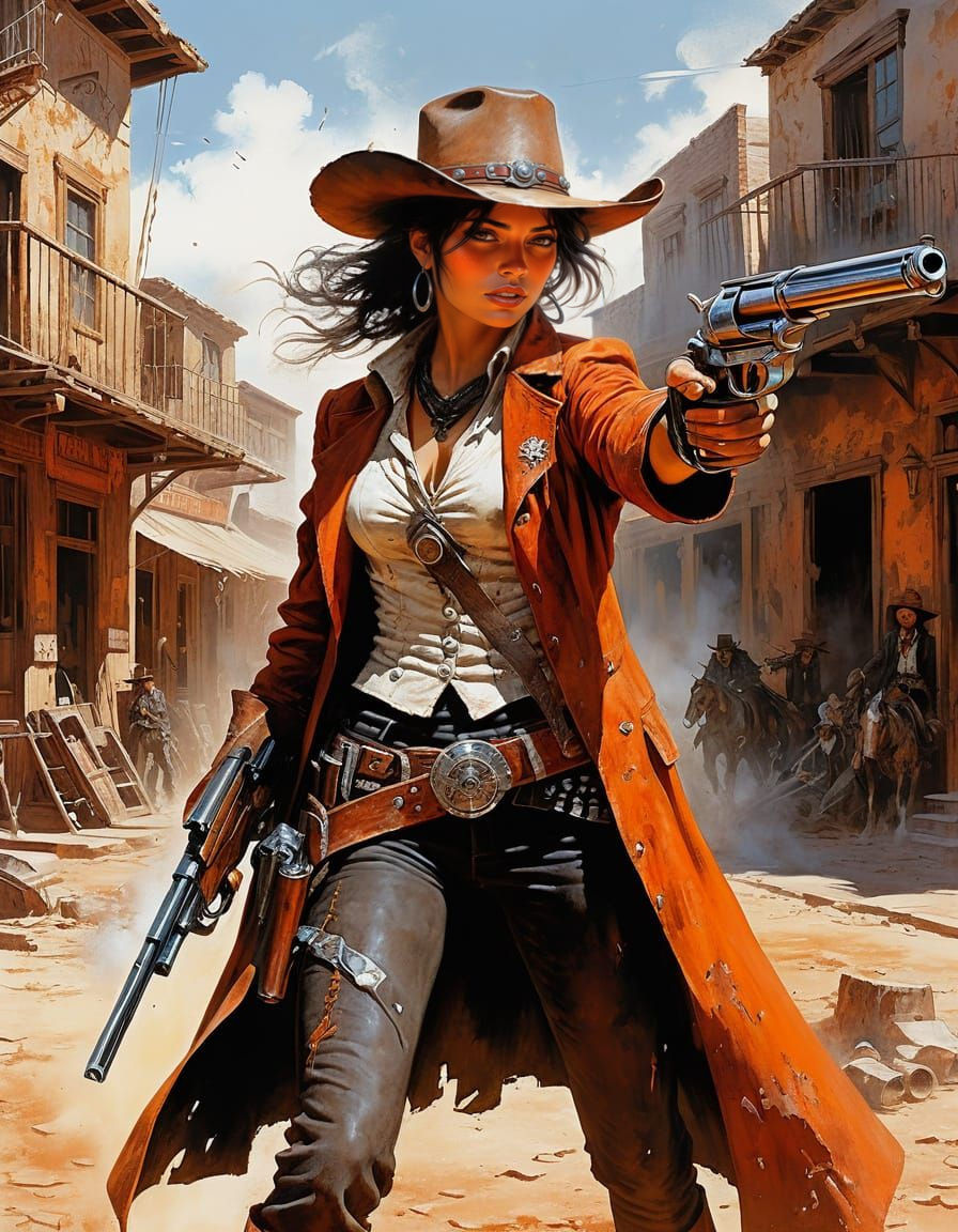 Latina Gunslinger in Wild West Gunfight