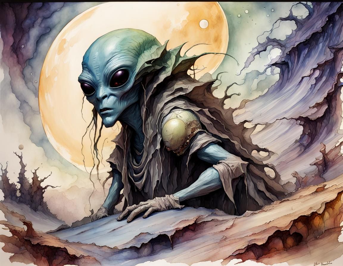 Furious Alien on Moonscape in Cel-Shaded Fantasy