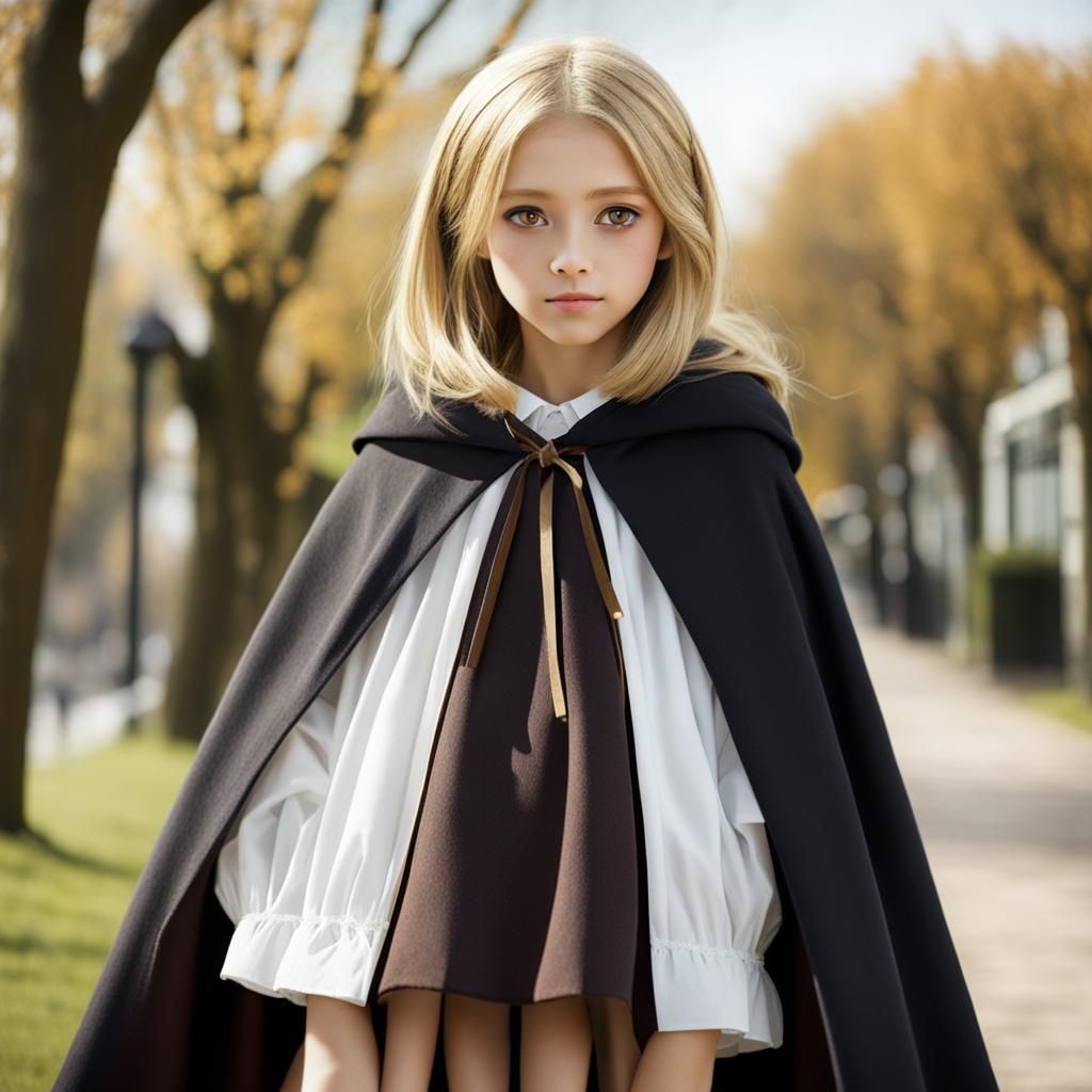 Blonde Girl in Cloak and Skirt Portrait