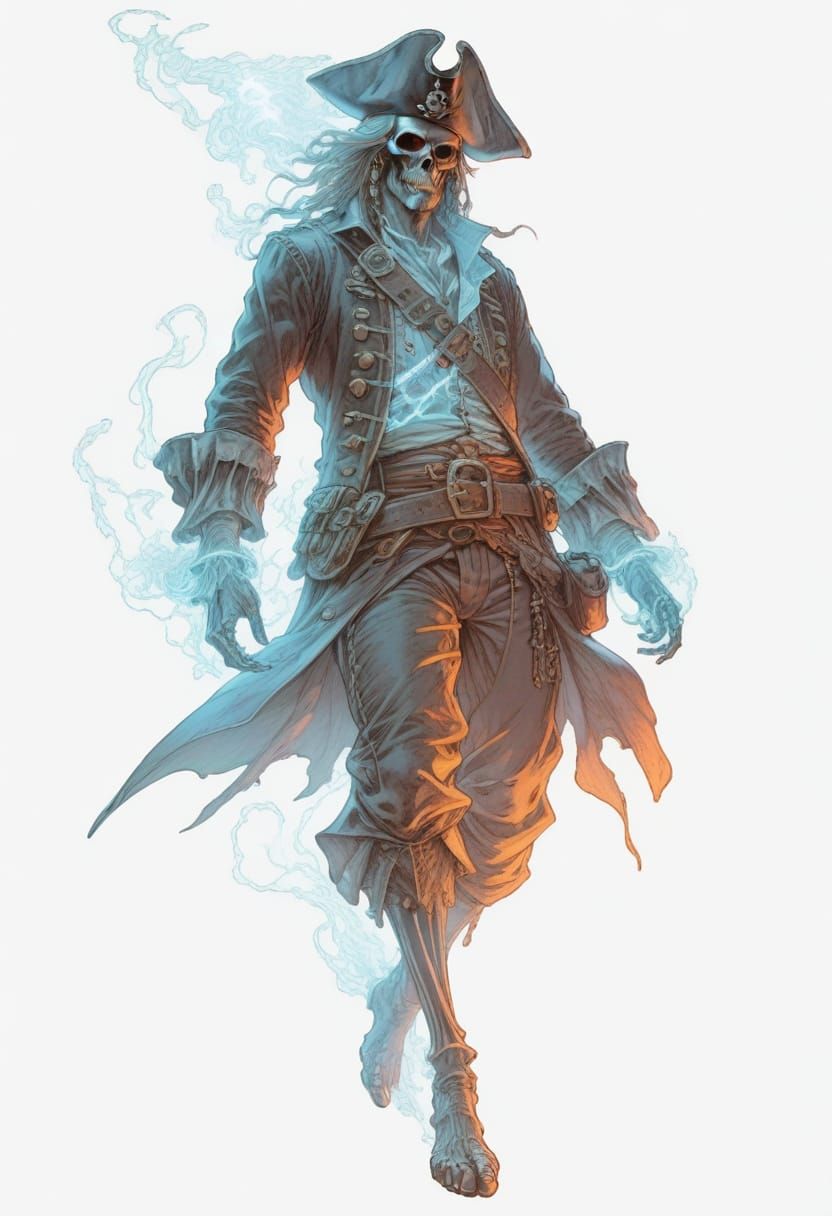 Neon Line Art Pirate Ghost in Vivid Colors