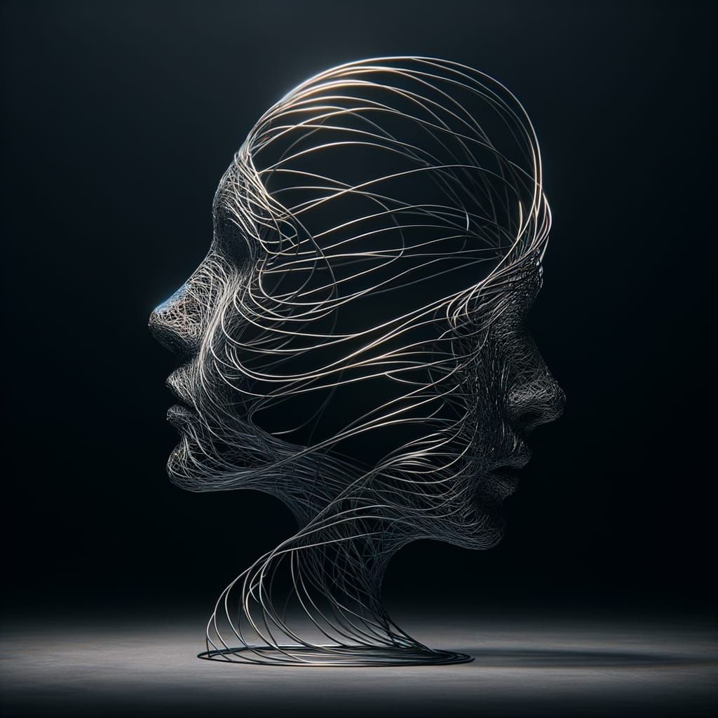 Intertwined Faces: Elegant Wire Sculpture of Unity