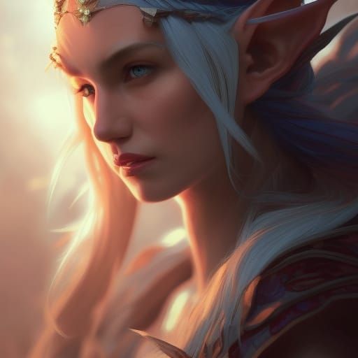 Wicked Elf Female Portrait in Digital Painting Style