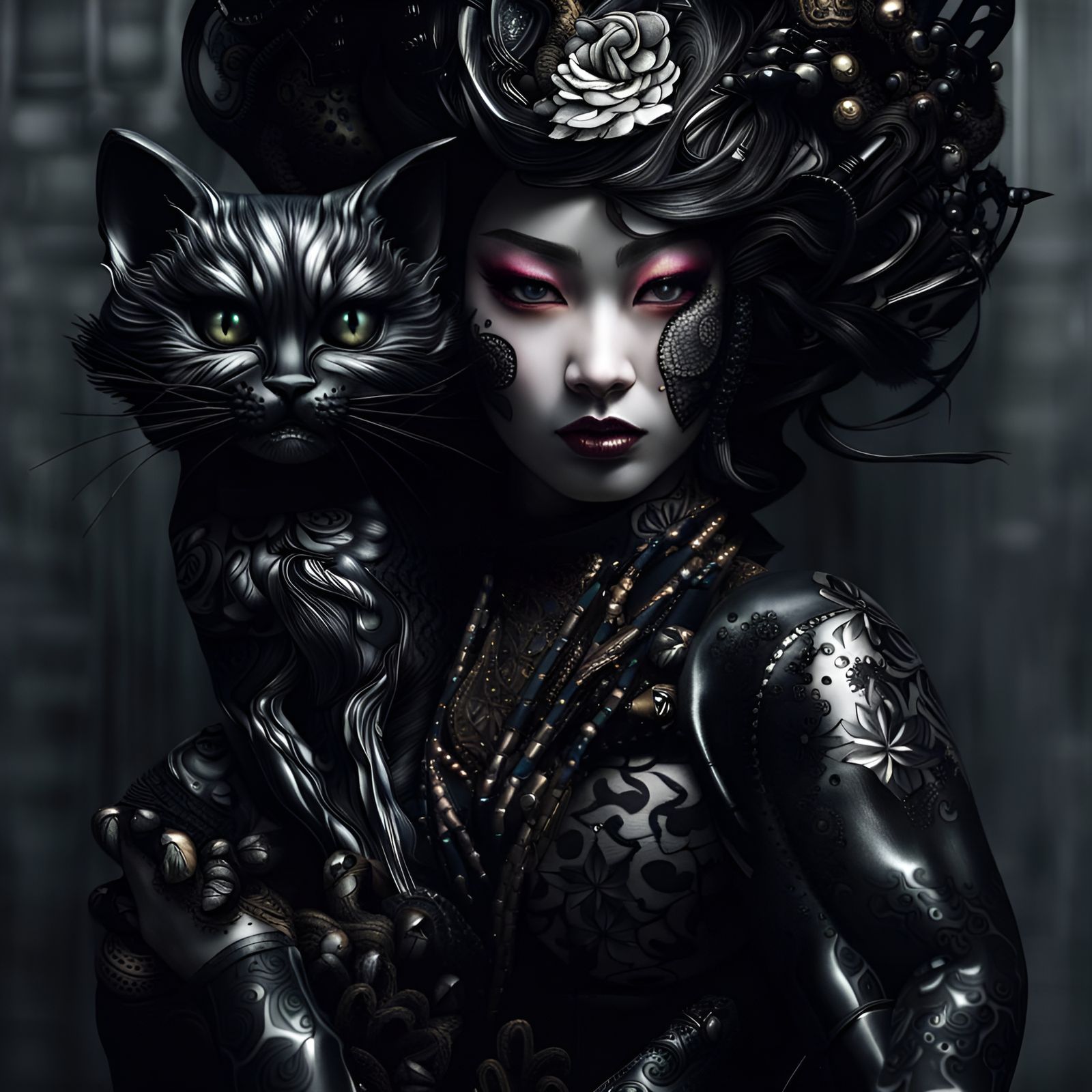 Black Evil Geisha & Her Cat #A, Masterplayer