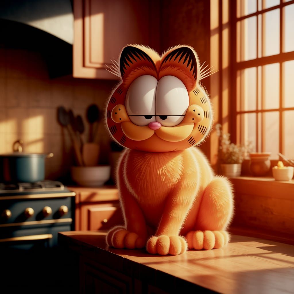 Cozy Kitchen Scene of a Happy Orange Tabby Cat