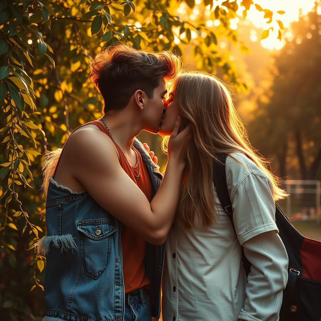 Romantic Couple Embracing in Golden Light