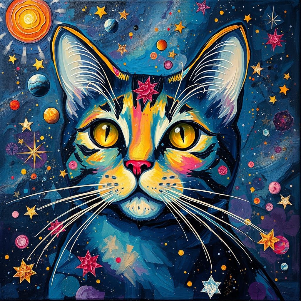 Celestial Feline in Neo-Impressionist Style