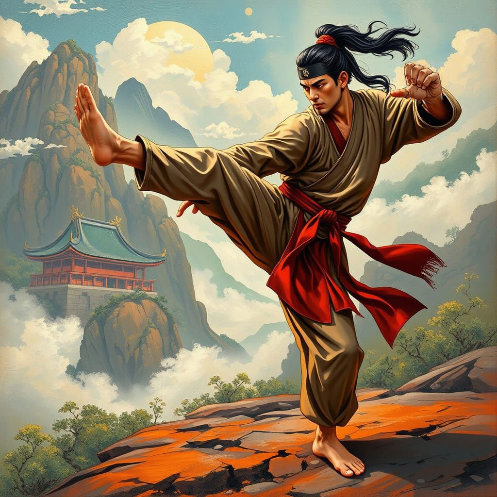 Karate Master in Traditional Asian Painting
