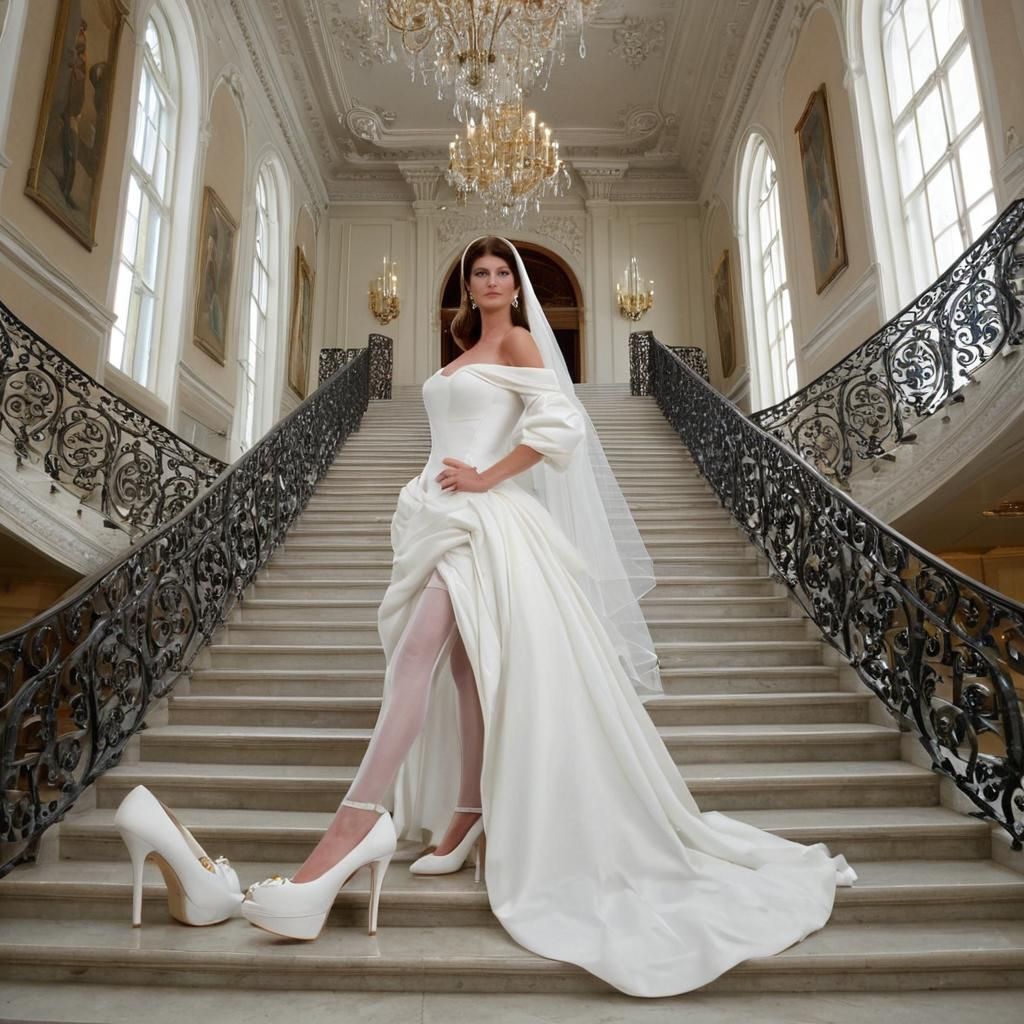 Stephanie Seymour-Inspired Bride on Grand Staircase