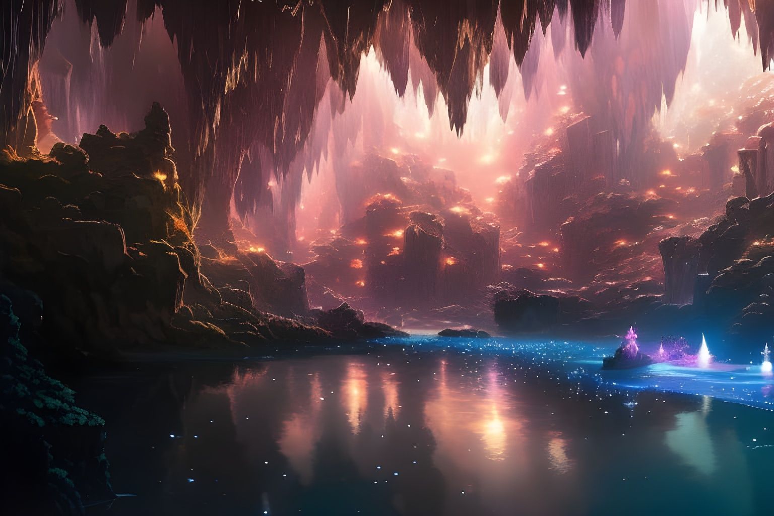 Glittering Crystal Cavern in Anime Style
