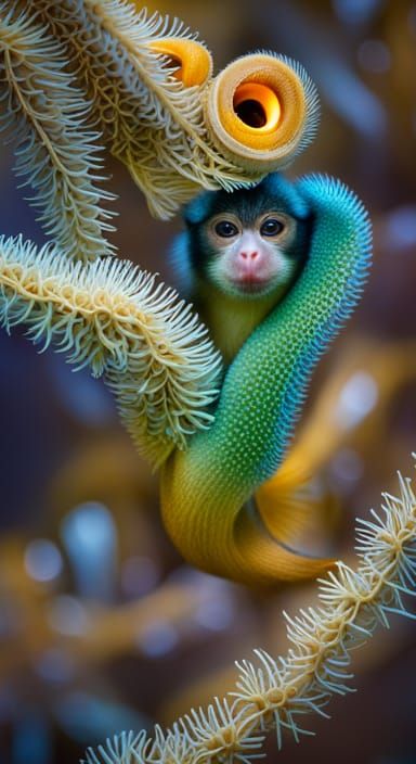 Bioluminescent Baby Monkey Seahorse Portrait