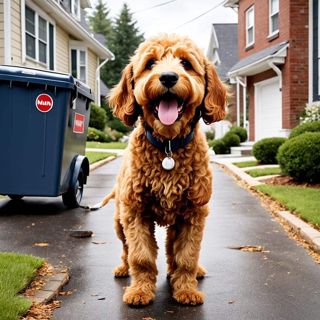 Golden Doodle Barks at Scared Mailman
