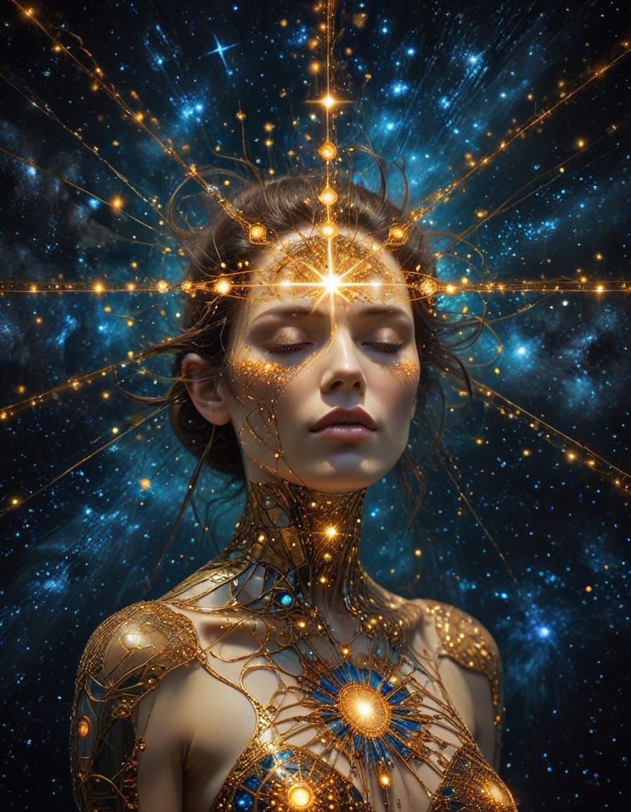 Glowing Celestial Form Emerges from Human Psyche in Impressi...