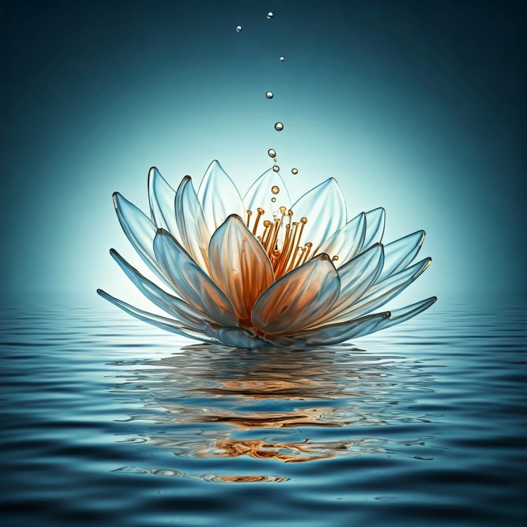 Water Droplet Flower in Dreamlike Photorealism