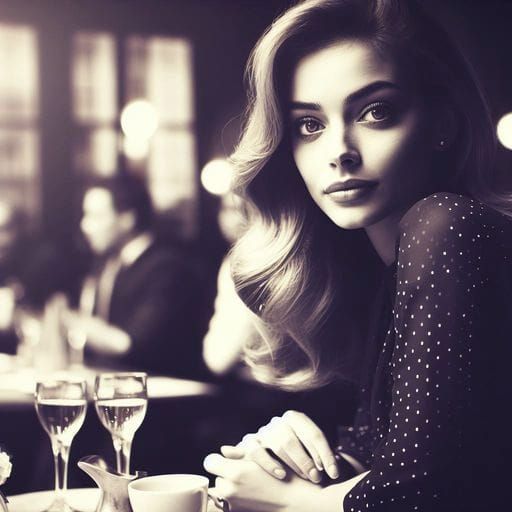 Beautiful French Woman in 1930s Cafe