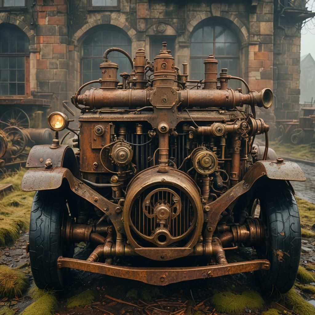 Steampunk Car Atop Abandoned Building