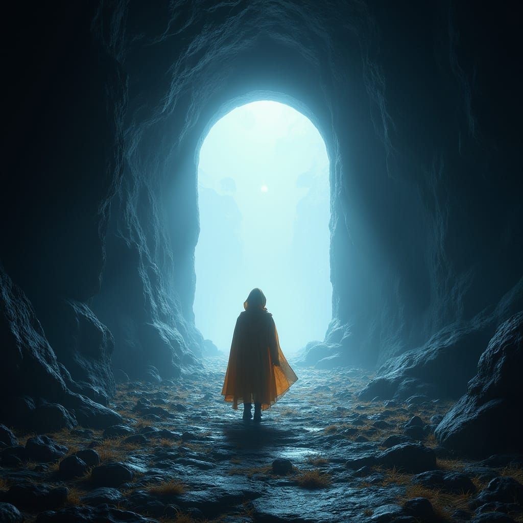 Child's Journey to Light: A Dramatic Photorealistic Scene