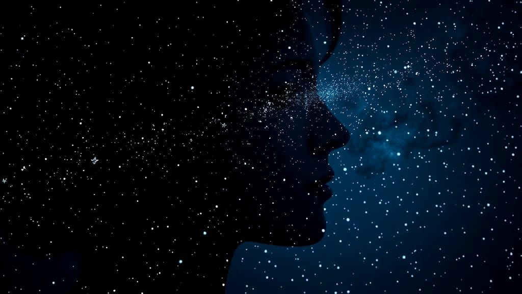 Ethereal Woman Under Starry Night Sky