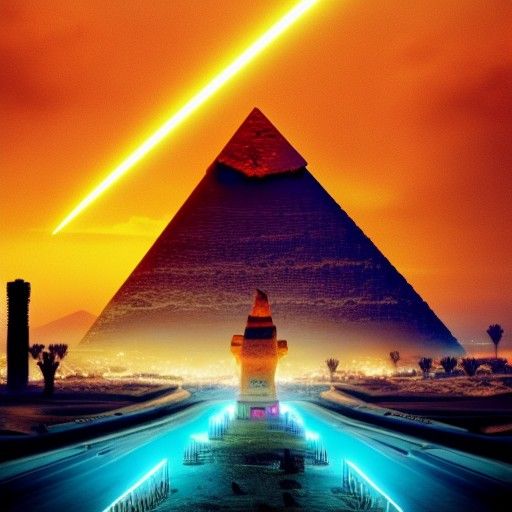 Cyberpunk Pyramids: Lightning Storm in Futuristic Egypt