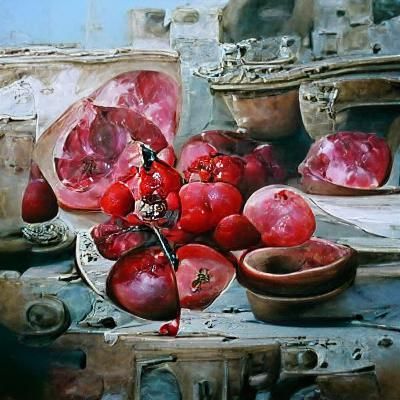 The Color of Pomegranates as Oil Painting