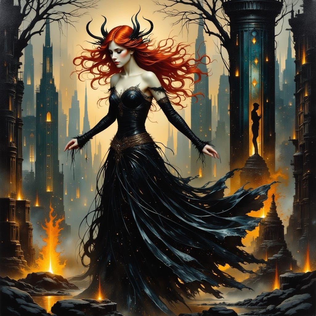 Faerie Witch Coven Dances in Neon Cyberpunk Cityscape