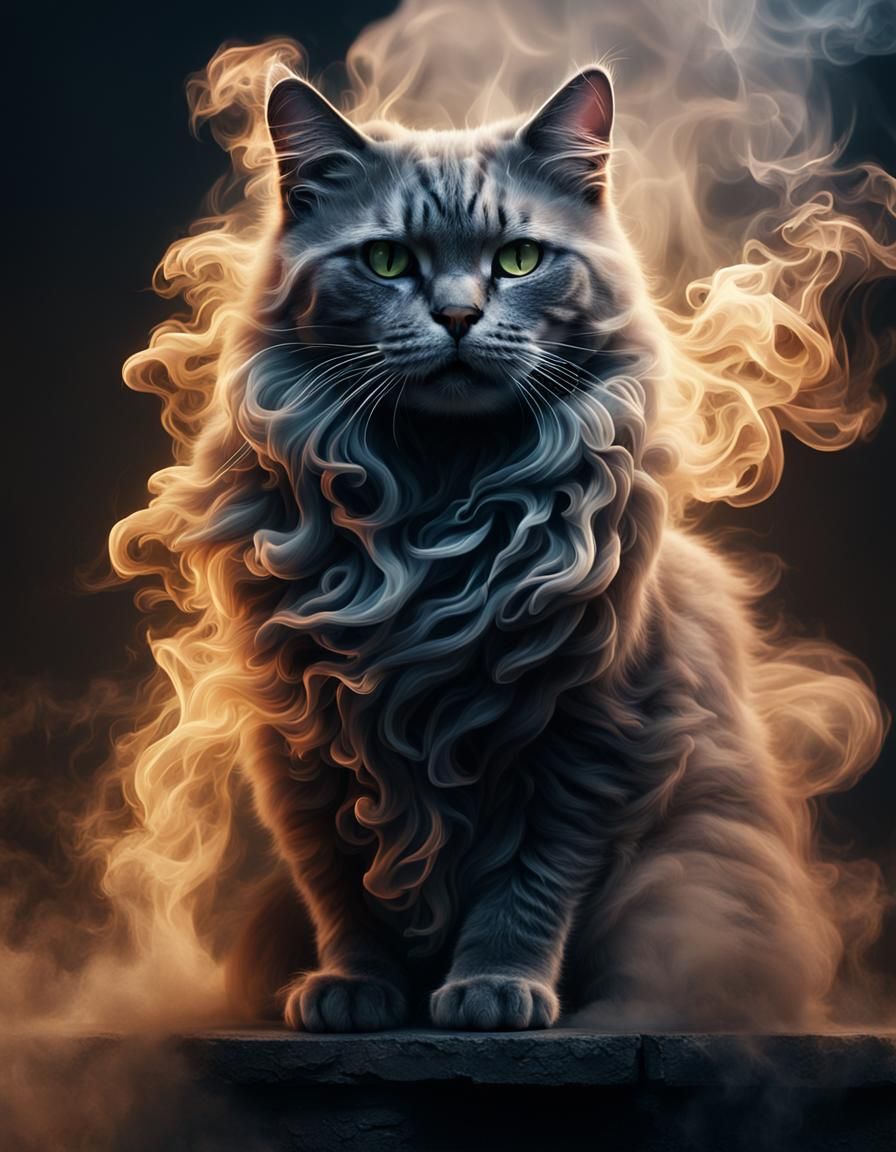 Smoky Cat Portrait: Epic Digital Matte Painting