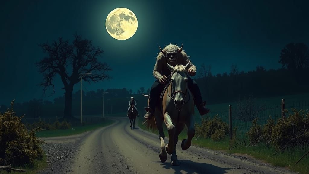 Goblin Horseman Galloping Under the Moon