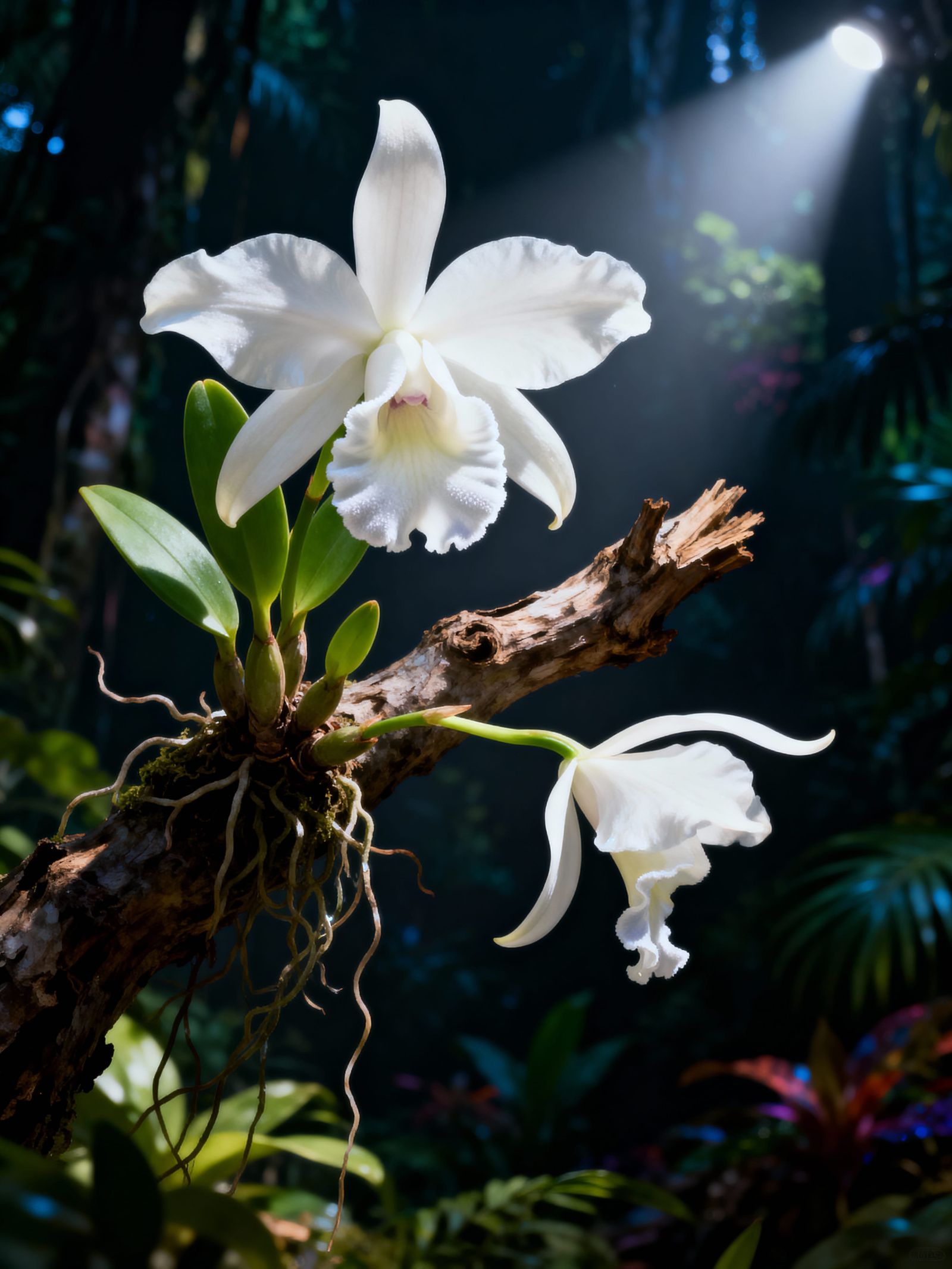 Hyperrealistic Laelia Orchid in Tropical Forest