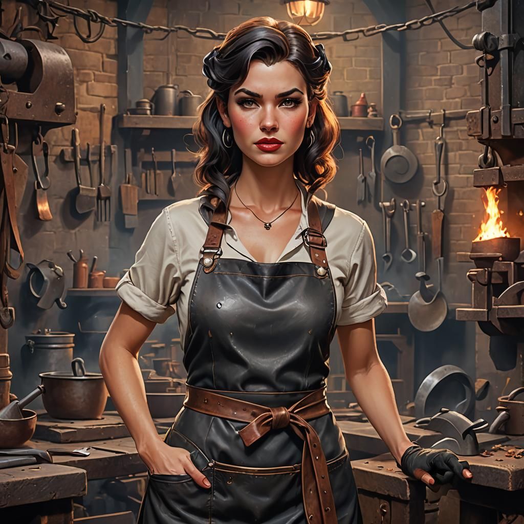 Fantasy Woman Blacksmith in Detailed Matte Painting
