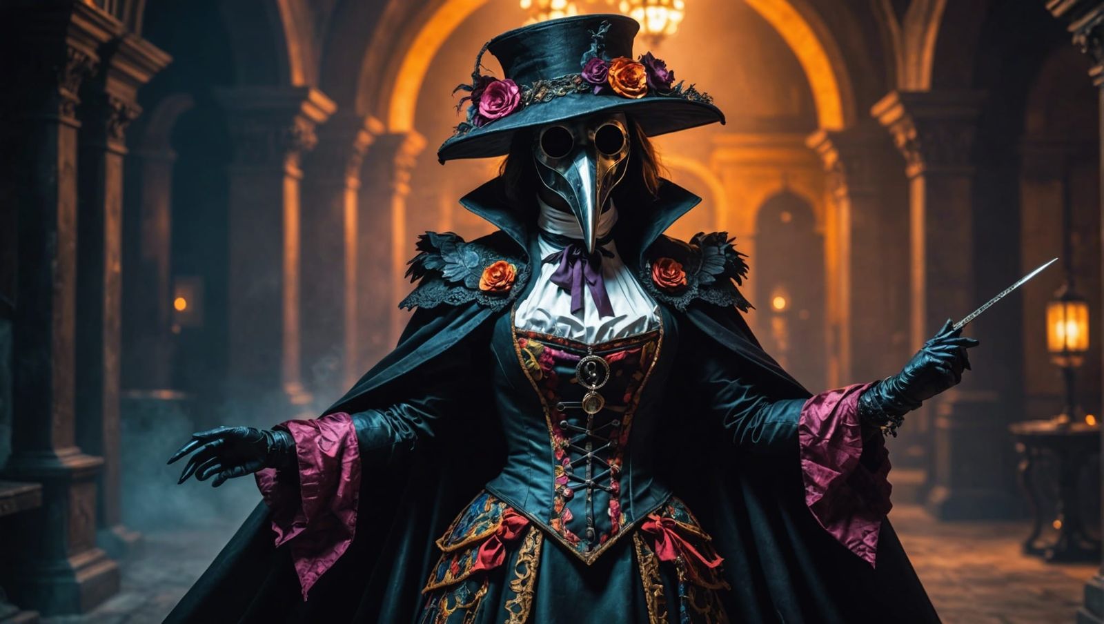 Elegant Plague Doctor in Surreal Style