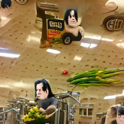 Goth Musician Browsing at Grocery Store