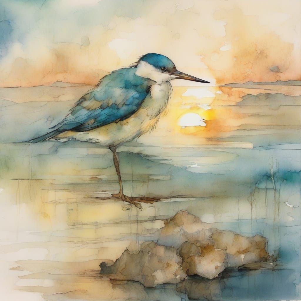 Bird in Serene Sunset Glow