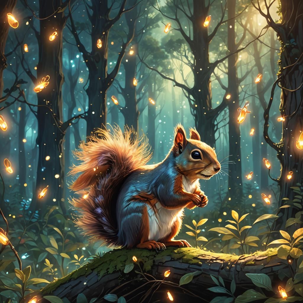 Squirrel in Enchanted Forest: Anime Concept Art