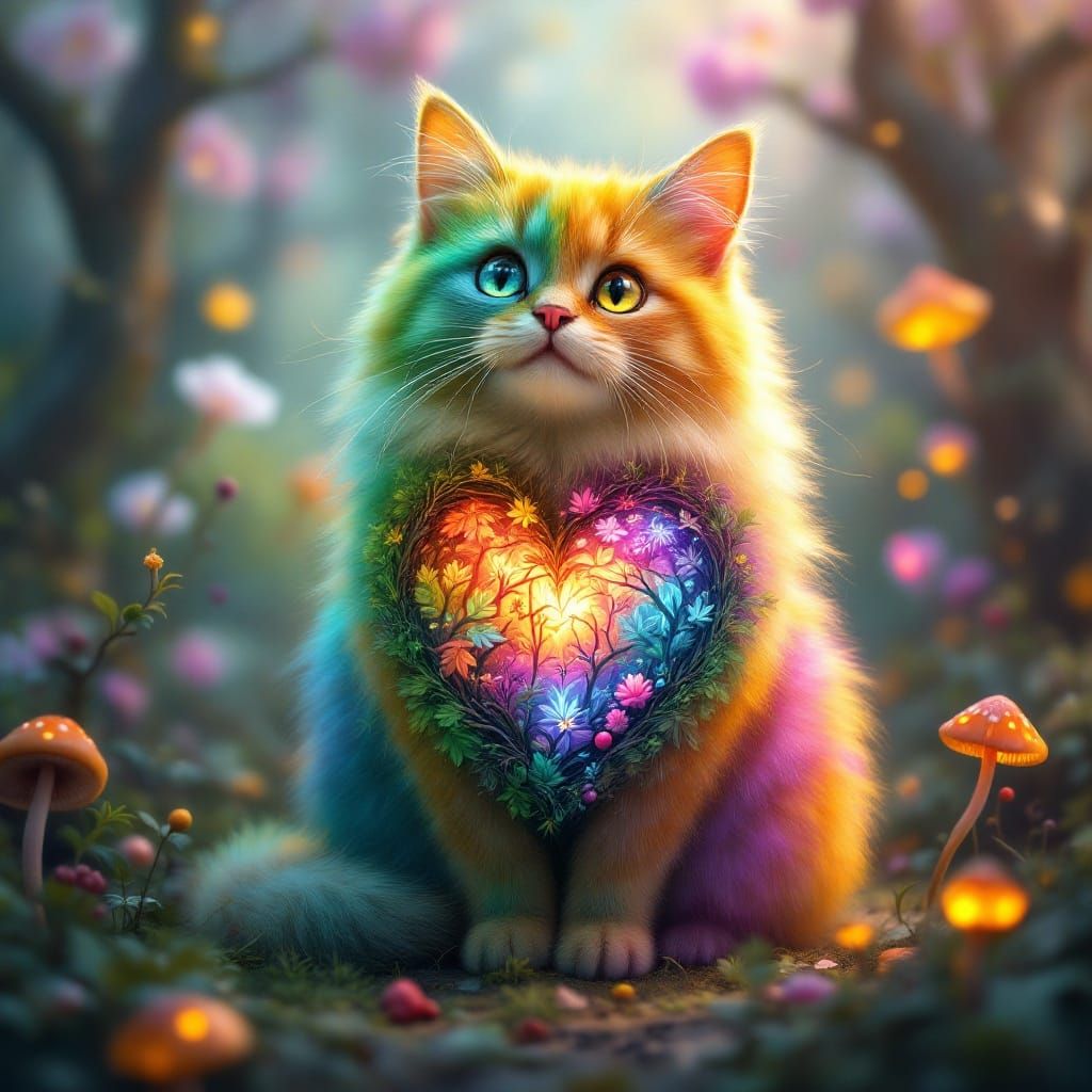 Whimsical Four Seasons Cat in Dreamlike Matte Painting