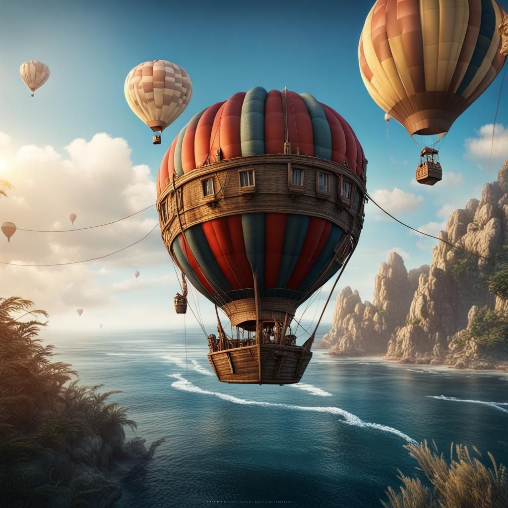 Fantastic Hot Air Balloon Voyage on the Ocean