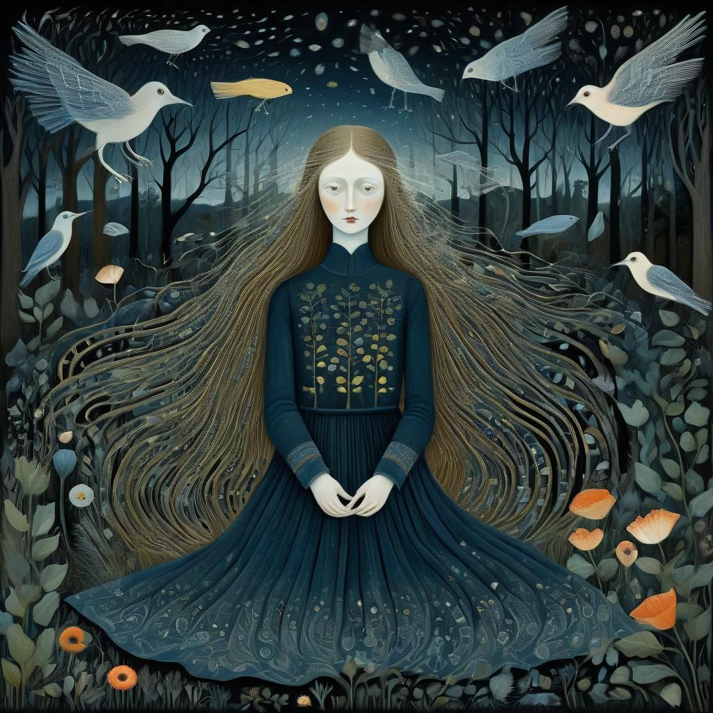 Bio Art Collage: Woman Picking Up Cracked Eyes