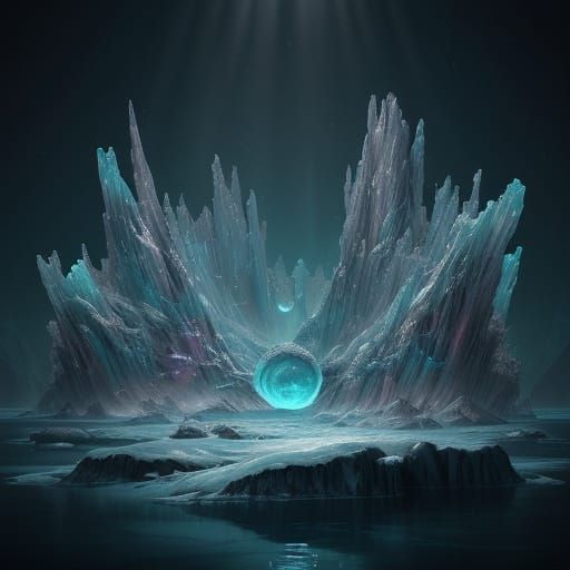 Glowing Bioluminescent Being in Icy Ocean Vortex