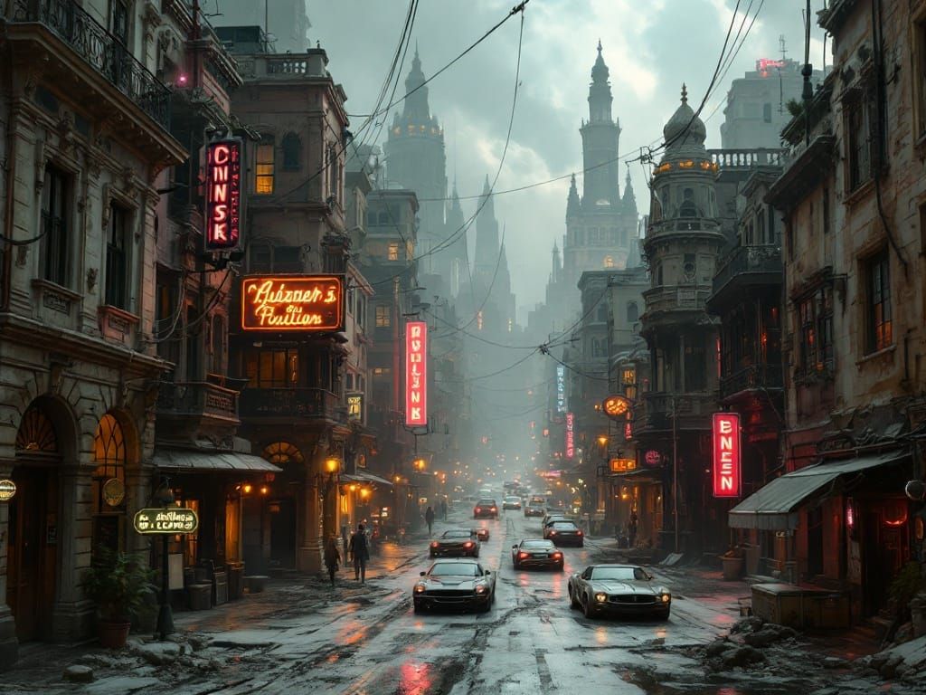 Gritty Cyberpunk Metropolis in Decadent Decay