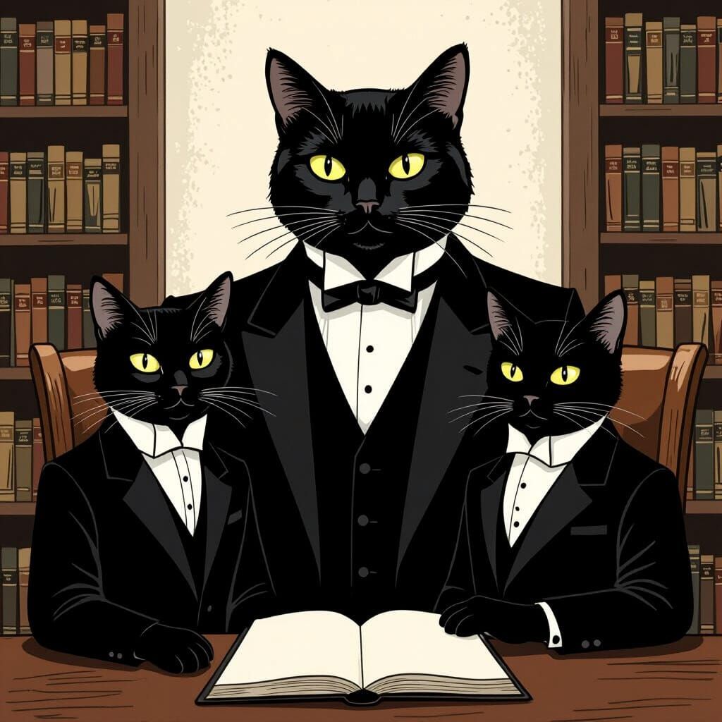 Cats in Black Suits in Godfather Style
